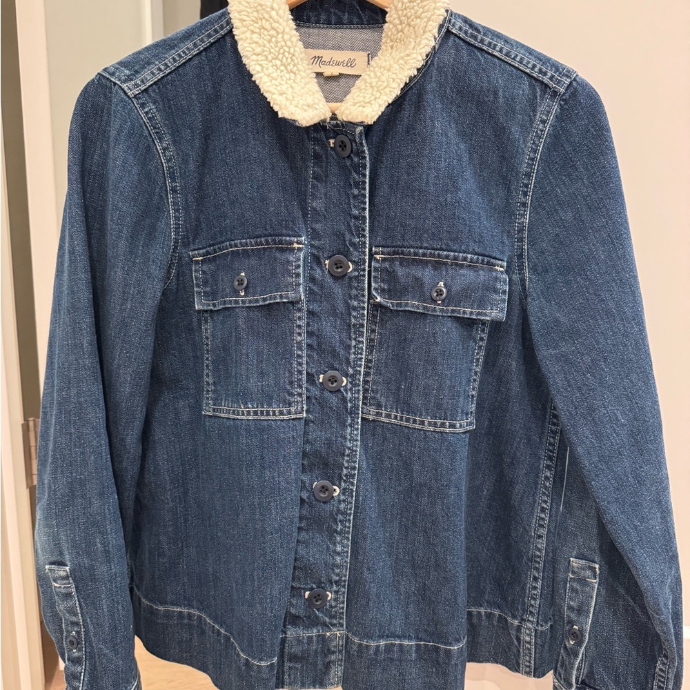 Madewell Blue Denim Jacket with Sherpa Collar - Pre-Owned - Size S